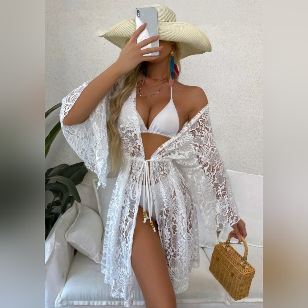 From tie lace kimono/beach coverup